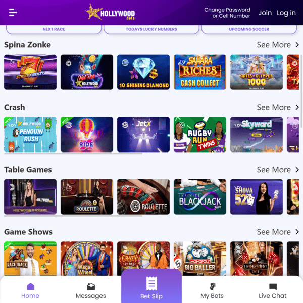 Hollywoodbets Mobile Sidebar Menu