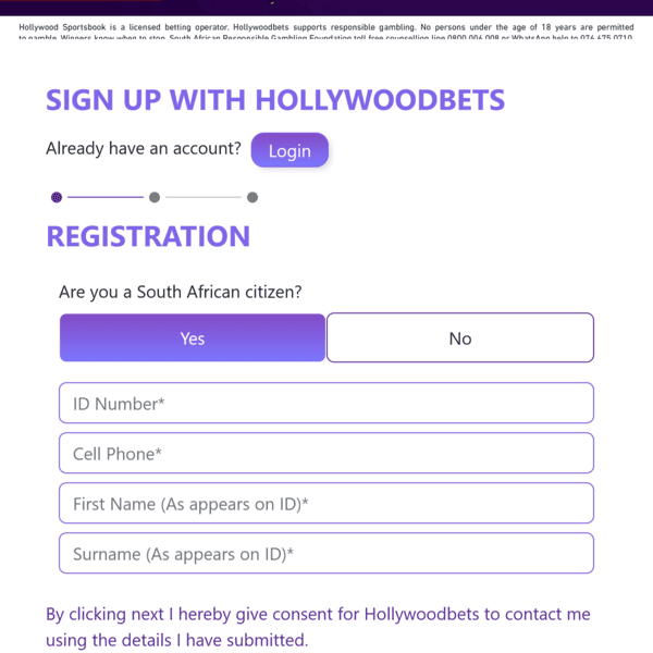Hollywoodbets Registration SA Citizen